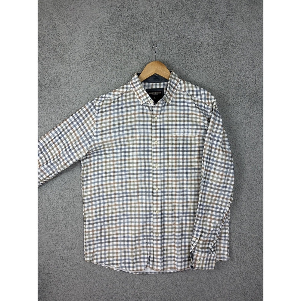 Johnston & Murphy Mens Medium Blue Check Long Sleeve Button Casual Shirt 74-8971